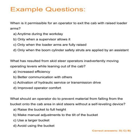 skid steer assessment answers|front end loader test questions.